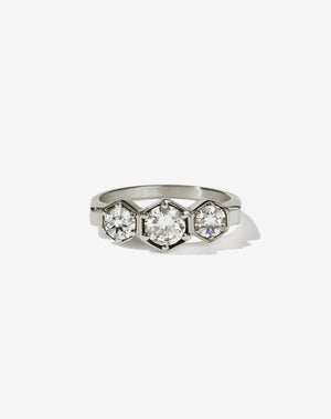 3 Hexagon Stone Ring | 14ct White Gold