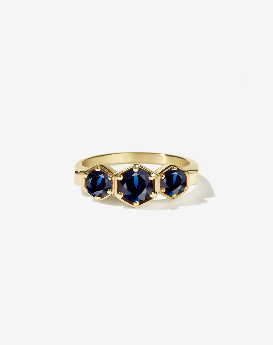 3 Hexagon Stone Ring | 14ct Yellow Gold