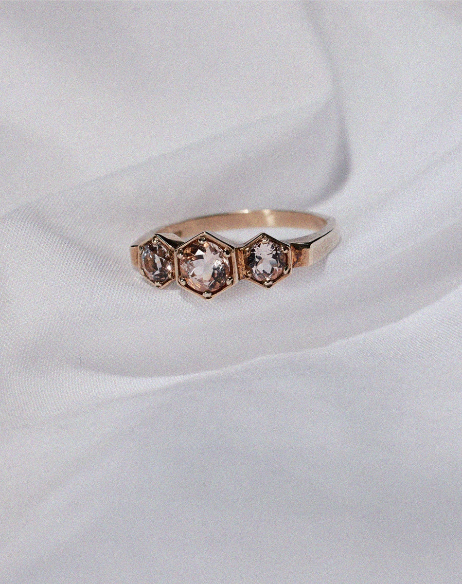 3 Hexagon Stone Ring | 14ct Yellow Gold