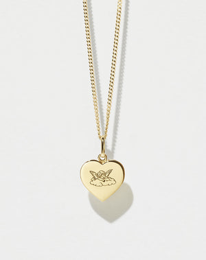 Sweetheart Charm with Cherub Engraving on Fine Chain | 9ct Solid Gold